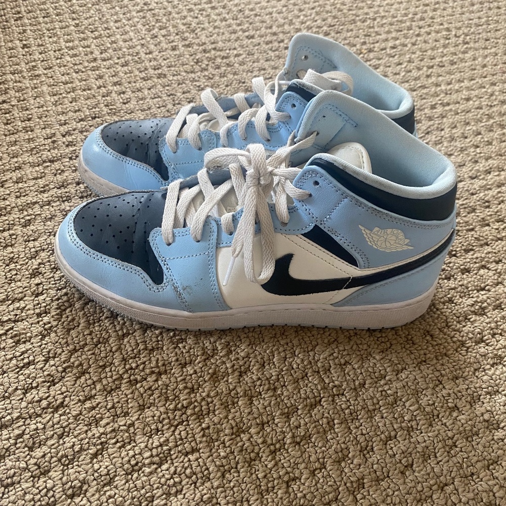 Black and blue kids michael air jordan sneakers